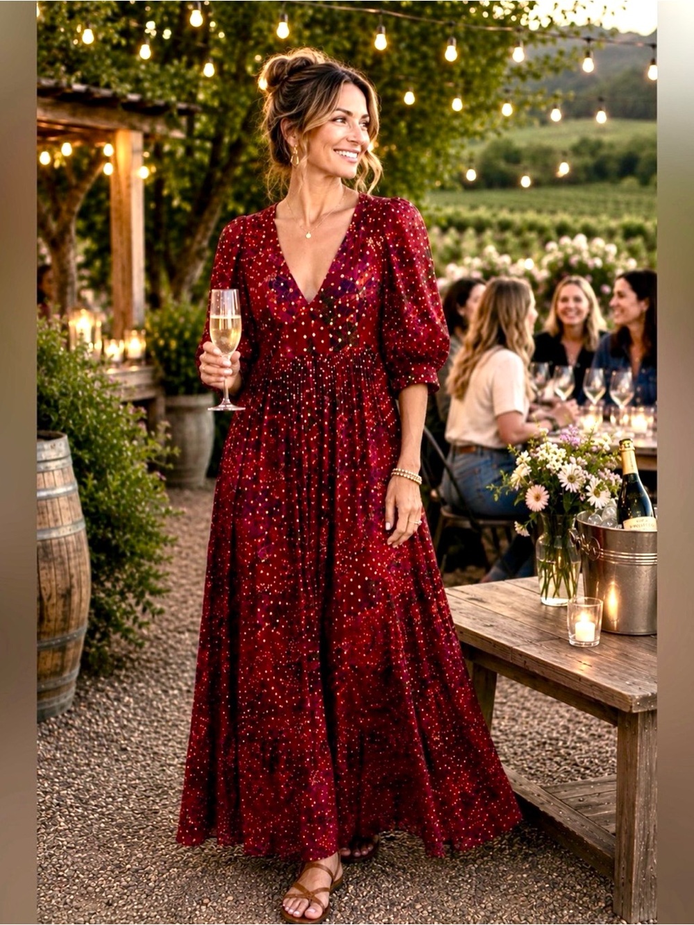 Farm Rio Banana Flowers Metallic Floral Maxi Dress NWOT Small
